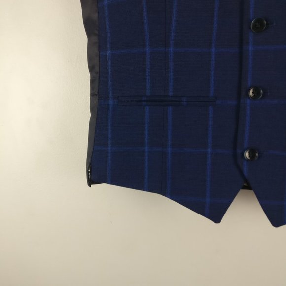 Dress Vest, Blue/Black Checkered Vest, Formal Shirt Vest 36R - Picture 3 of 14
